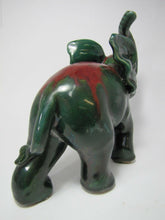Load image into Gallery viewer, Old Art Pottery Elephant wonderful artwork green dp red glaze trunk up charging
