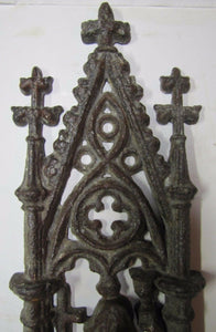 Antique CHURCH Marker Plaque Exquisite MAIDEN CROSS CHALICE Cast Iron Ornamental