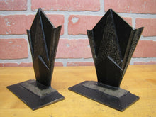 Load image into Gallery viewer, Orig Art Deco Cast Iron Decorative Arts Geometric Bookends 1920s era book ends
