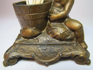 Antique Match Holder Turn of Century Child Bucket Small Animals Vesta Safe