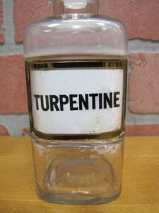 TURPENTINE Antique Reverse Glass Label Bottle Apothecary Drug Store Medicine