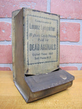 Load image into Gallery viewer, HIGHEST PRICES PAID DEAD ANIMALS L LAMPARTER Old Ad Match Safe Holder Sign
