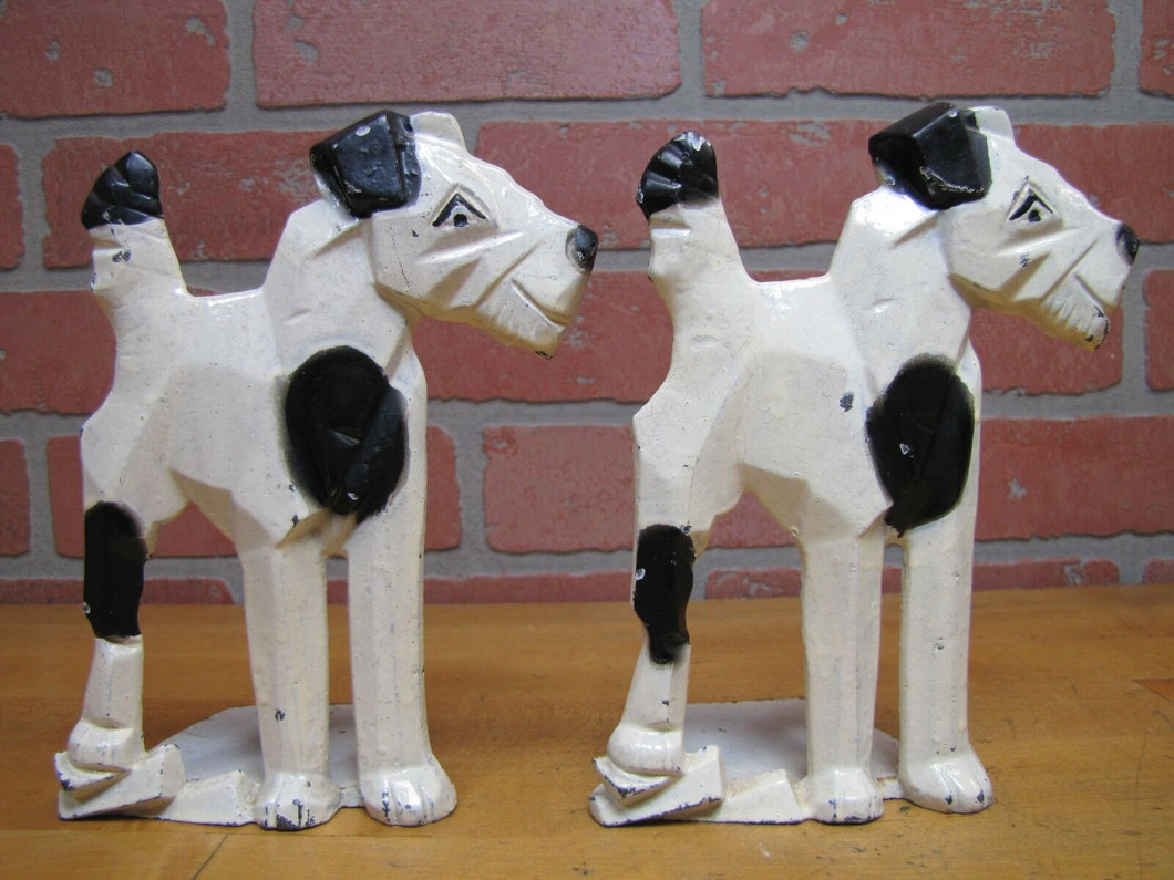 SPENCER FOUNDRY Art Deco Stylized Decorative Arts Dog Bookends Geometric Cubist