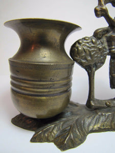 Old Bronze Girl Smelling Flower Figural Brass Match Toothpick Holder Bud Vase