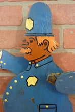Load image into Gallery viewer, POLICEMAN WHIRLIGIG Old Folk Art Wooden Moustache Hat Badge Striped Socks Gloves
