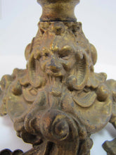Load image into Gallery viewer, Victorian Miller Oil Lamp Scary Faces Cast Metal Gold Ornate Antique Light USA
