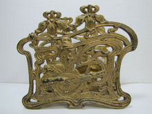 Load image into Gallery viewer, Antique Art Nouveau Letter Holder maiden playing instrument flowers old gold pnt
