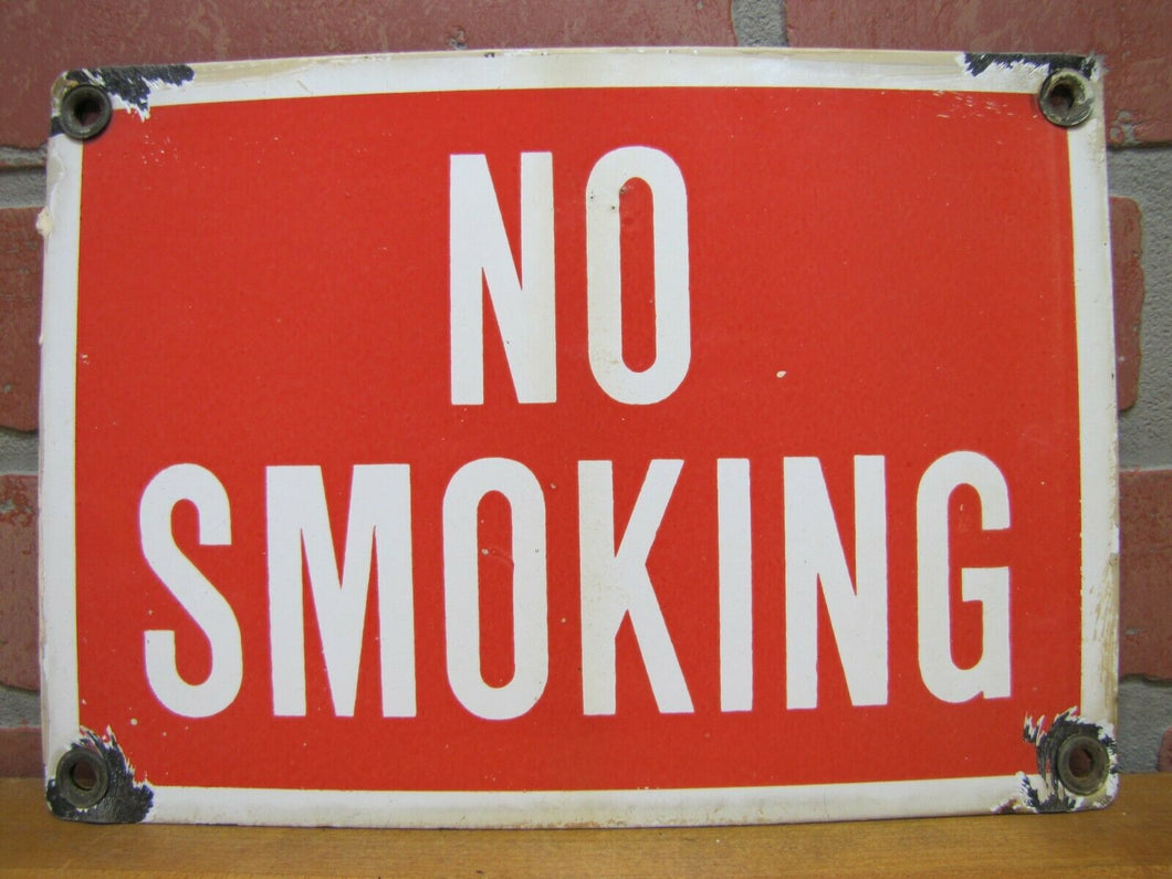 NO SMOKING Old Porcelain Sign Gas Station Industrial Repair Shop RR Subway Ad
