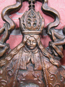 Antique Bronze Virgen de San Juan de los Lagos Religious Hospital Sign Plaque