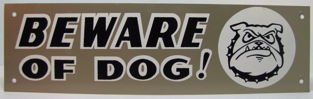 Vintage BEWARE OF DOG ! Sign growling teeth bulldog spike collar tin metal sign