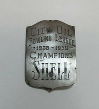Load image into Gallery viewer, 1930s CITY OIL BOWLING LEAGUE CHAMPIONS SHELL Badge Nameplate Sign Award Trophy
