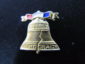 Antique LIBERTY BELL Pin Pinback LIBERTY DEMOCRACY Red White Blue Ornate