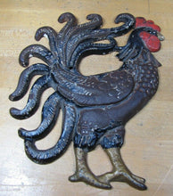 Load image into Gallery viewer, Old Cast Iron ROOSTER Figural Wall Mount Plaque Ornate Farm Sign Feed Seed Store
