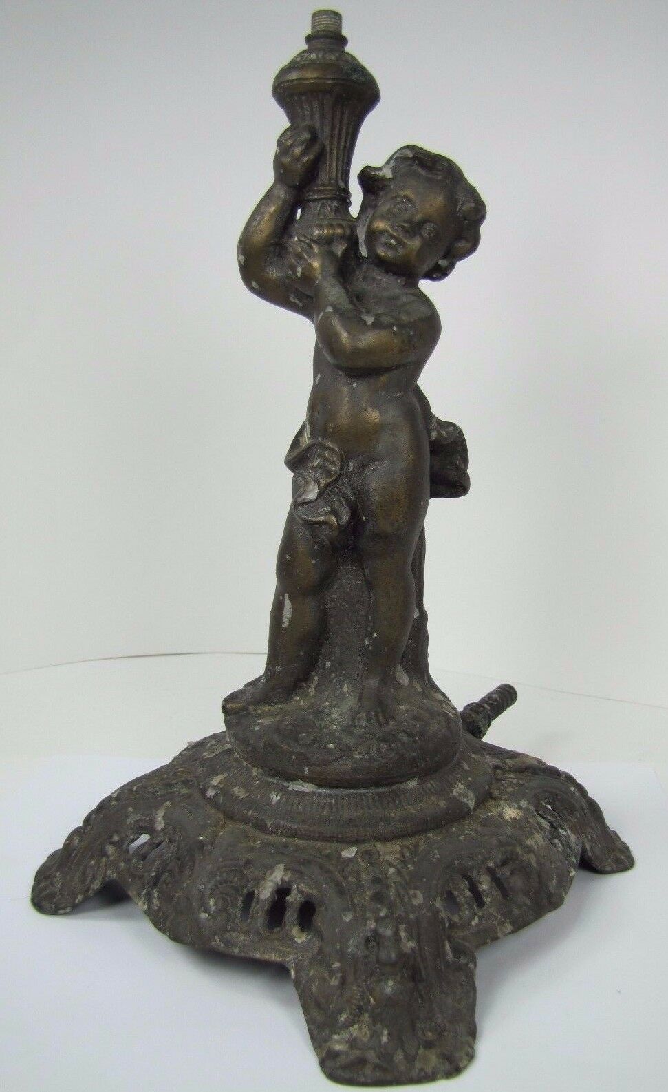 Antique Victorian Gas Lamp figural child holding urn ornate old decorative light