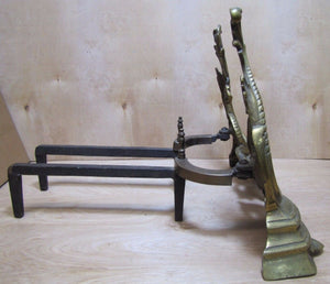 Old Andirons Brass Bronze Cast Iron Decorative Art Fire Dogs Fireplace Tools