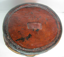 Load image into Gallery viewer, Antique 19c Folk Art Hand Painted Leather Hat Box Flowers Leaves Scrolls 1800s
