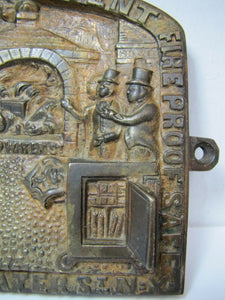 HERRING'S FIREPROOF SAFE p1852 NEW YORK Antique Bronze Safe Plaque Sign Ornate