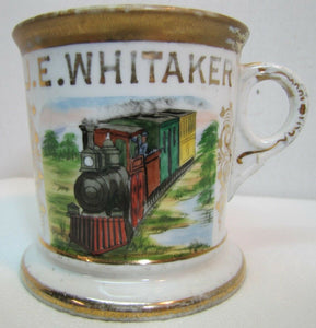 Antique Occupational TRAIN CONDUCTOR Shaving Mug JE Whitaker Aug KERN St LOUIS