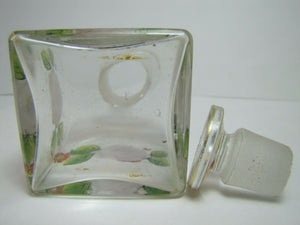 Antique BAY RUM Apothecary Drug Store Square Glass Bottle Hand Painted Jar