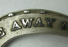 Load image into Gallery viewer, DRIVE DULL CARE AWAY 1885 Antique Cast Iron Nickel Plated Advertising Horseshoe
