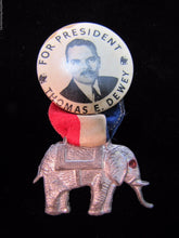 Load image into Gallery viewer, 1940s THOMAS E DEWEY for PRESIDENT ELEPHANT Ribbon Pinback Pin  Medallion RHTF
