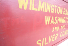 Load image into Gallery viewer, WILMINGTON BALTIMORE WASHINGTON &amp; SILVER COMET Old Train RR Station Sign 2 Sided
