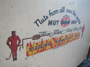 DOUBLE KAY KK NUT SHOP DEVILS TURNING SIZZLING BARBECUED NUTS Old WF Expo Sign