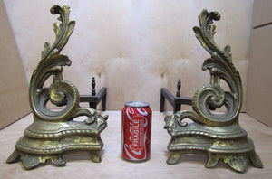 Old Andirons Brass Bronze Cast Iron Decorative Art Fire Dogs Fireplace Tools