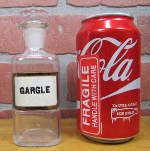 GARGLE Antique Reverse Label Behind Glass Apothecary Bottle Drug Store Pharmacy