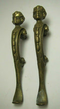 Load image into Gallery viewer, Antique Pair Figural Head Handle Pull Brass Architectural Hardware Elements
