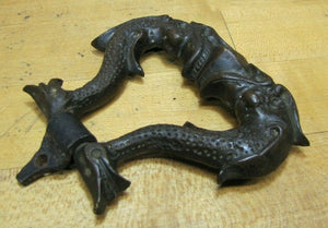 Antique Bronze Koi Dauphin Devil Fish Door Knocker Pull Ornate Hardware Element
