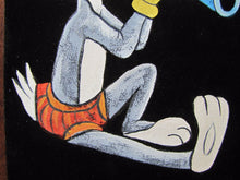 Load image into Gallery viewer, BUGS BUNNY SWAMI Flute Vintage Oil on Velvet Painting wood framed artwork

