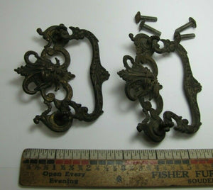 HORNED DEVIL HEADS Pair 19c Victorian Pull Bronze Brass Architectural Hardware