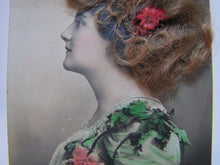 Load image into Gallery viewer, Antique Victorian Woman Postcard &#39;real hair flowers&#39; old hand tinited color
