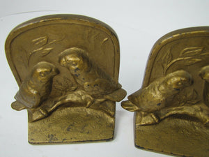 Antique LOVE BIRDS Cast Iron Bookends Pair Birds Sitting Branch Decorative Arts