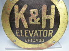 Load image into Gallery viewer, K&amp;H ELEVATOR CHICAGO Old Plaque Sign Brass Bronze Industrial Hardware Ad
