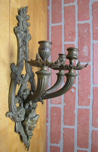 Vtg Brass Figural Head Lamp Light Large Wall Mount Sconce 3 Candle Lite Holder