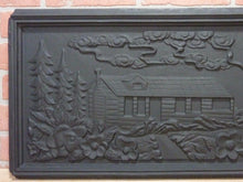 Load image into Gallery viewer, Antique Cast Iron Decorative Art Stove Plaque Cabin Landscape Birds Flower Trees
