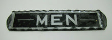 Load image into Gallery viewer, MEN Antique Reverse Glass Chip Scalloped Edge Tin Frame Advertising Sign ROG
