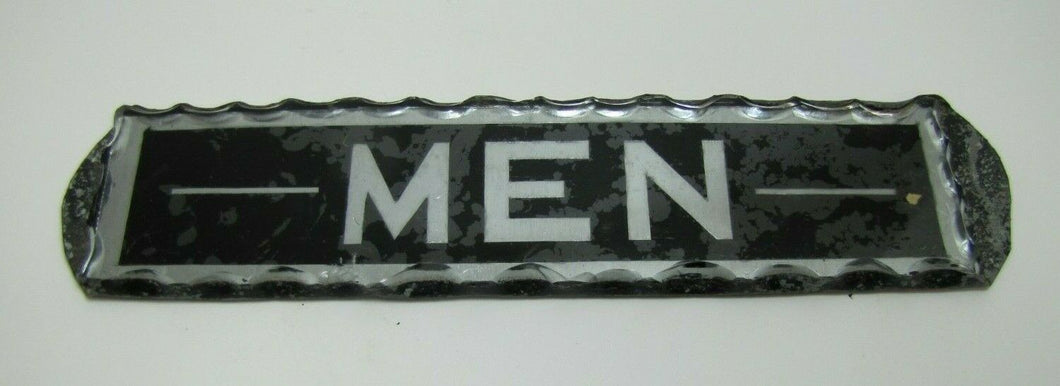 MEN Antique Reverse Glass Chip Scalloped Edge Tin Frame Advertising Sign ROG
