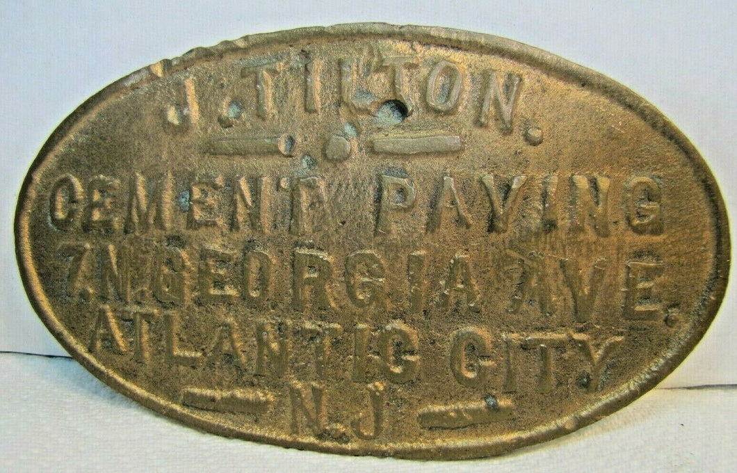 J TILTON CEMENT PAVING ATLANTIC CITY NJ Old Advertising Plaque Sign