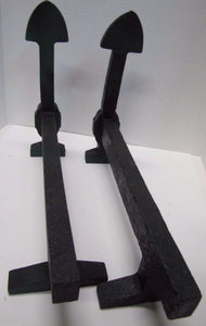 Antique Cast Iron Andirons anchor arrow arts & crafts heavy old fire dogs