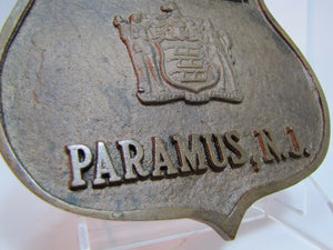 COUNCILMAN PARAMUS NJ Old Brass Plaque Embossed Badge Sign Ad New Jersey