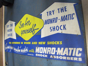 MONRO-MATIC SHOCK ABSORBERS Old Repair Shop Auto Parts Store Display Ad Sign