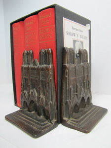 Antique Cast Iron Cathedral Bookends bronze wash exquisite ornate detailing old