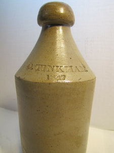 Antique 1847 O TINKHAM Salt-Glazed Pottery Stoneware 19c Root Beer Bottle