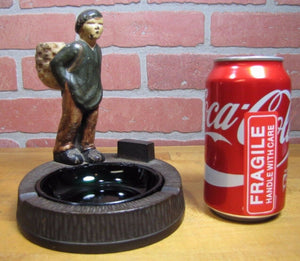 Antique Cast Iron Hubley Boy with Sack Decorative Art Ashtray Match Holder Tray