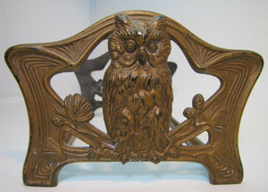 Antique Art Nouveau Owl Expandable Bookends Book Rack ornate high relief detail