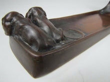 Load image into Gallery viewer, Antique Bronze Art Puppies Inkwell pair of detailed pups pen rest hinged lid
