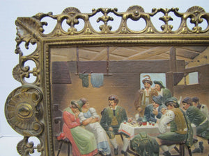 B&H BRADLEY HUBBARD Antique TAVERN PUB Scene Hand Painted Decorative Arts Plaque